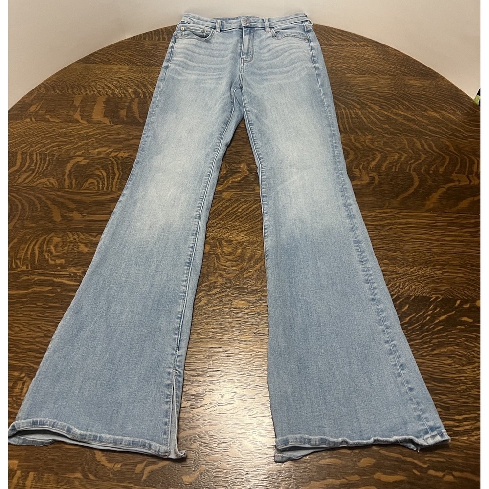American Eagle Curvy‎ Super High Rise Flare Jeans Womens 4 Long Medium Wash
